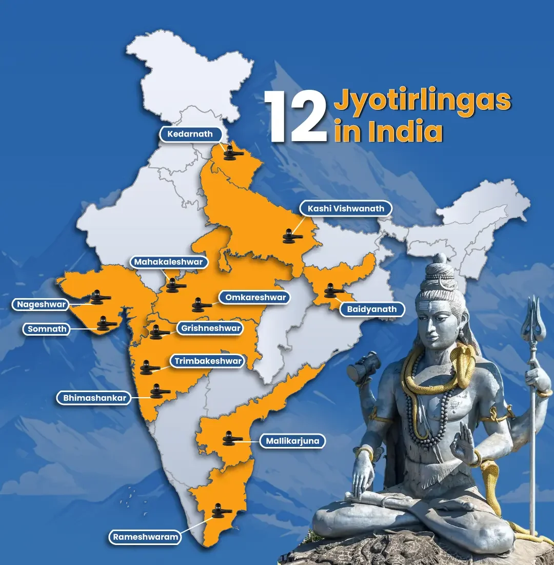 12 Jyotirlingas in India - Jyotirlingas Names and Place List & Map